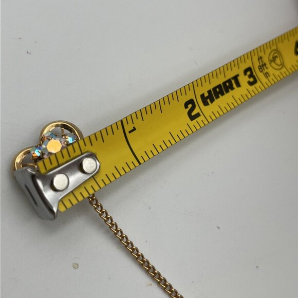 Vintage Aurora Borealis Rhinestone Hearts Gold Tone Chatelaine Chain Pins - Picture 5 of 5